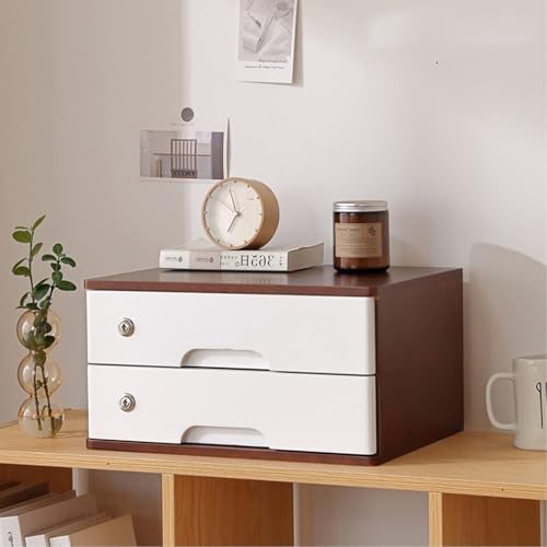 Schreibtisch Organizer Aufbewahrungsboxen - Aktenschrank Für Den Schreibtisch, Mit Abschließbarem Aktenschrank, Schubladenbox Für Schreibtischs-Organizer Aus Massivholz(Brown+White,2 Layer) von JDZYFFS