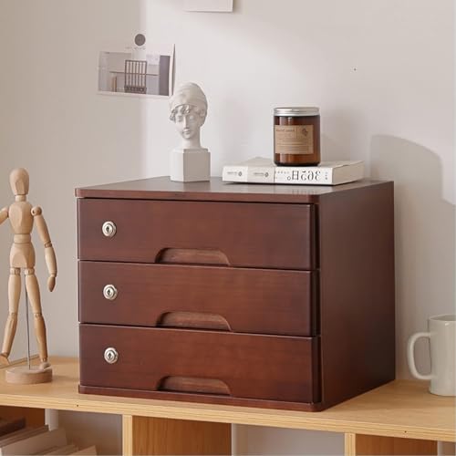 Schreibtisch Organizer Aufbewahrungsboxen - Aktenschrank Für Den Schreibtisch, Mit Abschließbarem Aktenschrank, Schubladenbox Für Schreibtischs-Organizer Aus Massivholz(Brown,3 Layer) von JDZYFFS