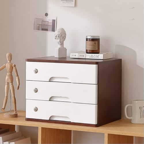 Schreibtisch Organizer Aufbewahrungsboxen - Aktenschrank Für Den Schreibtisch, Schubladenbox Für Schreibtischs-Organizer Aus Massivholz, Mit Abschließbarem Aktenschrank(Brown+White,3 Layer) von JDZYFFS