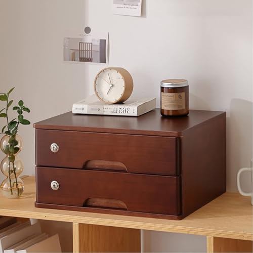 Schreibtisch Organizer Aufbewahrungsboxen - Aktenschrank Für Den Schreibtisch, Schubladenbox Für Schreibtischs-Organizer Aus Massivholz, Mit Abschließbarem Aktenschrank(Brown,2 Layer) von JDZYFFS