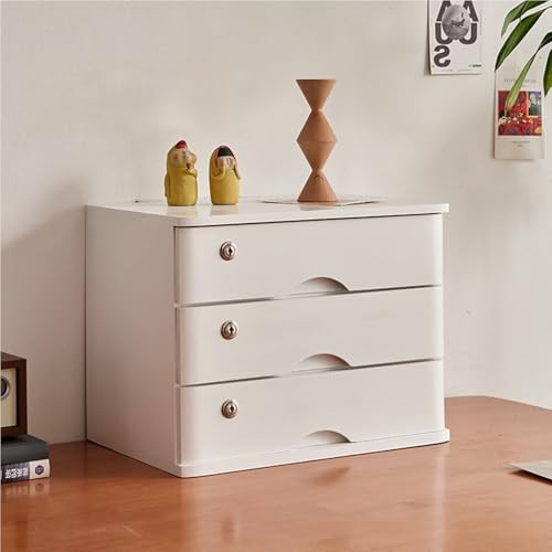 Schreibtisch Organizer Schubladenbox - 1/2/3/4-lagiger Schreibtisch Zubehör Aufbewahrungsboxen, Flacher Aktenschrank Mit Abschließbarer Schublade, Aufbewahrungsbox Aus Massivholz(E,3 Layer) von JDZYFFS