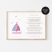 Patenbrief Schiff Personalisiert Als Geschenk Zur Taufe An Patenkind/Täufling Vom Patenonkel Oder Patentante Für Mädchen von JDesignerie