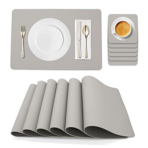 JDkilp Platzdeckchen Abwaschbar,Tischsets Abwaschbar 6er Set PVC Abgrifffeste Hitzebeständig rutschfest Platzset,Doppelseitigen Verdickung Platzsets Abwaschbar 40x28cm,Hellgrau von JDkilp