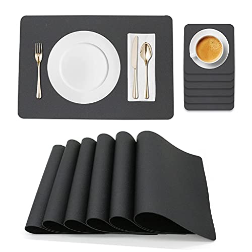 JDkilp Platzdeckchen Abwaschbar,Tischsets Abwaschbar 6er Set PVC Abgrifffeste Hitzebeständig rutschfest Platzset,Doppelseitigen Verdickung Platzsets Abwaschbar 40x28cm,Schwarz von JDkilp