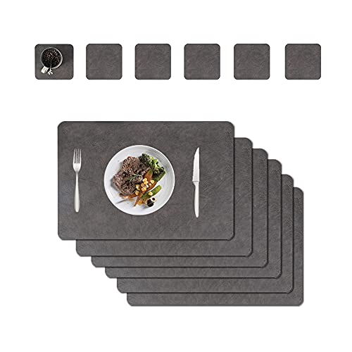 Platzset Abwischbar, Leder Untersetzer Und Tischset 6er Set, Platzdeckchen Abwaschbar Doppel Verdickte 45x30cm, Für Hause Küche Restaurant Und Hotel (Rindsleder Muster + dunkler braun) von JDkilp