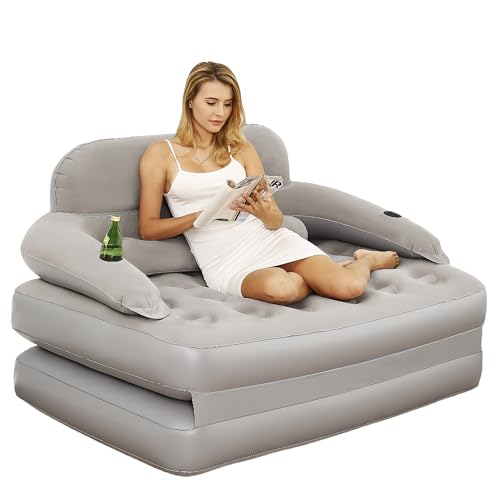 JEASONG Aufblasbarer Stuhl Air Couch mit Luftpumpe, Camping Luftmatratze Blow Up Aufblasbares Sofa Bett mit Rückenlehne, Multi-Modus Verwendung, Einfache Lagerung von JEASONG