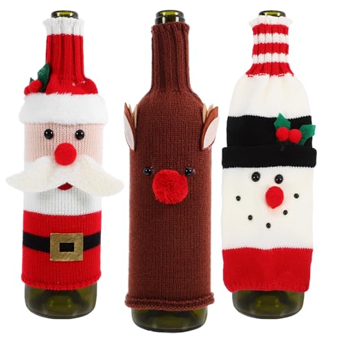 3 x Weihnachts-Weinflaschenabdeckungen: 26 x 10 x 2 cm, gestrickte Flaschenabdeckungen – Rentier, Schneemann, Weihnachtsmann, Weintasche für Neujahr, Party, Urlaub, Dekoration 3 x Weihnachts-Weinflaschenabdeckungen: 26 x 10 x 2 cm, gestrickte Flaschenabdeckungen – Rentier, Schneemann, Weihnachtsmann, Weintasche für Neujahr, Party, Urlaub, Dekoration von JECOMPRIS