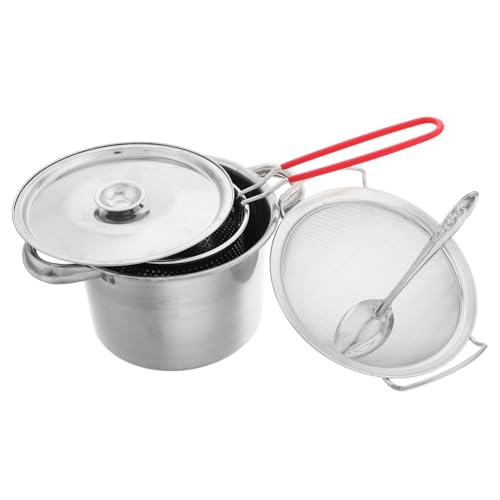 JECOMPRIS 1 Satz Bratpfanne Fritteusentopf Für Den Haushalt Bratenkorb Fritteus -topf Frittierkorb Mit Griff Mini-fritteuse-kit Edelstahlbratentopf Küchenwaren Rostfreier Stahl Silber von JECOMPRIS