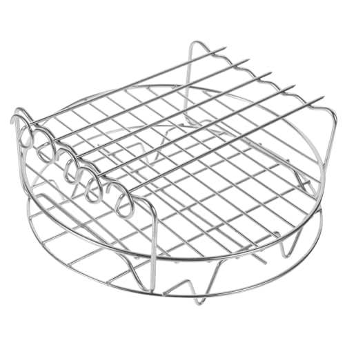 JECOMPRIS 1 Satz Doppellagiger Grill Heißluftfritteuse Topflappen Trockengestell für Lebensmittel Dampfgarer Dörrständer für den Ofen Luftfritteuse Speckgestell Rostfreier Silber von JECOMPRIS