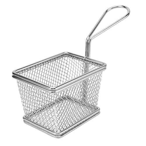 JECOMPRIS 1 Stück Frittierkorb Wiederverwendbarer Pommeskorb für Snacks Silbernes Design mit Verstärktem Boden und Sicherem Griff zum Frittieren und Servieren von Hühnern und Snacks von JECOMPRIS