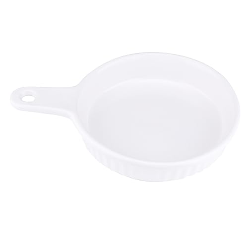 JECOMPRIS 1 Stück Runde Backform aus Keramik mit Einzelgriff Ofenware Weiß für Zuhause Küche und Restaurant als Back und Serviergeschirr für Feiern und Besondere Anlässe von JECOMPRIS