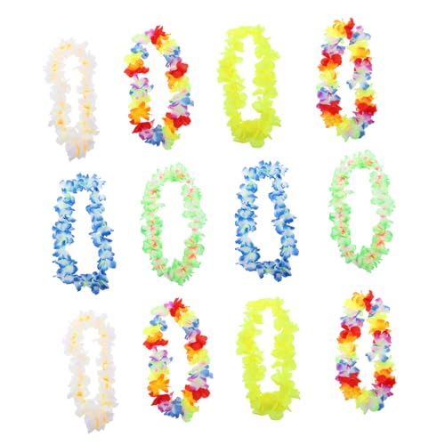 JECOMPRIS 12 Stück Künstliche Blumengirlanden Dekorationen Urlaub Hawaiian Girlande Dekore Dekorative Partykränze Hawaiian Party Kränze Party Hawaiian Leis Party Supplies Stoff von JECOMPRIS