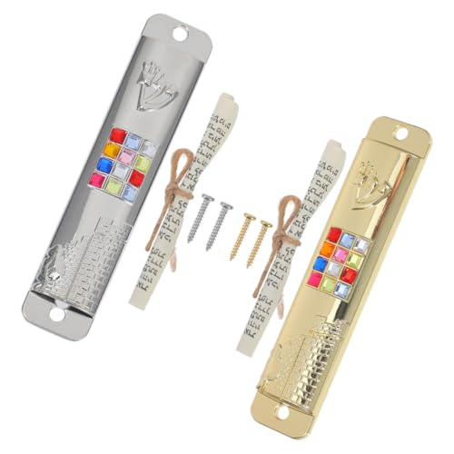 JECOMPRIS 2 Sätze Metall Mezuzah Judaica Türdekoration mit Hebräischer Segenschriftrolle Metall Wanddeko für Haustür Außen Stilvolle Judaistische Türverzierung Silber und Gold JECOMPRIS 2 Sätze Metall Mezuzah Judaica Türdekoration mit Hebräischer Segenschriftrolle Metall Wanddeko für Haustür Außen Stilvolle Judaistische Türverzierung Silber und Gold von JECOMPRIS