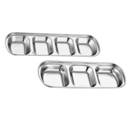 JECOMPRIS 2 Stück Edelstahl Gewürzschalen Vier Fächern Quadratische Multifunktionale Dipschalen für Grill Picknick Küche und Restaurant Rostfrei und Kratzsicher von JECOMPRIS