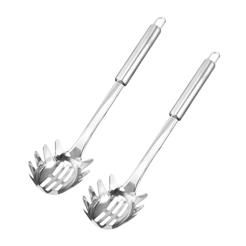 JECOMPRIS 2 Stück Edelstahllöffel Küchen Pasta Abtropfgerät Funktionales Kochen Schlitz Spaghetti Auslöffeln Servieren Servier Nudellöffel Löffelsieb Silber von JECOMPRIS
