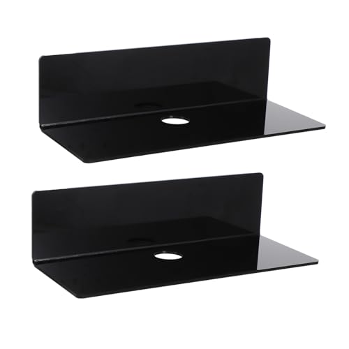 JECOMPRIS 2 Stück Schwarzes Kunststoff Wandregal ohne Bohren Vielseitiges Aufbewahrungsrack für Lautsprecher Uhren und Schalter Platzsparendes Wanddisplay für Wohnzimmer Büro und von JECOMPRIS