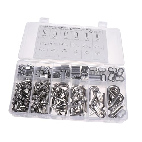 JECOMPRIS 240 Stück Seilringe und Aluminium Crimp Schlauchröhren Set für Kabelbefestigungen Rostfrei und Korrosionsbeständig von JECOMPRIS