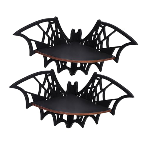 JECOMPRIS 2pcs Rustikaler Stil Schwimmendes Halloween Schwimmendes Badezimmer Eckregal Spinnennetz-Design Holz Wandmontierte Kerzenhalter Halloween Dekoratives von JECOMPRIS
