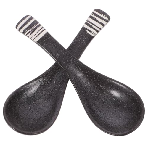 JECOMPRIS 2st Geschirr Aus Keramik Löffel Aus Keramik Essenslöffel Suppen Retro- Ess Asiatische Suppen Suppenknödel Ramen- Black von JECOMPRIS