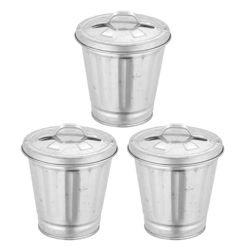 JECOMPRIS 3 Stück Mini Mülleimer Teilig Kreative Tischaufbewahrung Metall Abfalleimer mit Deckel Blumenpot für Büro Zuhause und Schule Praktische und Multifunktionale Lösung von JECOMPRIS