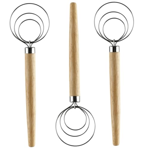 JECOMPRIS 3 Stück Teiliges Handheld Eierquirl mit Ergonomischem Eichenholzgriff Multifunktionaler Teigbesen für Schnelles Mischen von Eiern Mehl und Teig Leichter Küchenmixer für Backen und von JECOMPRIS