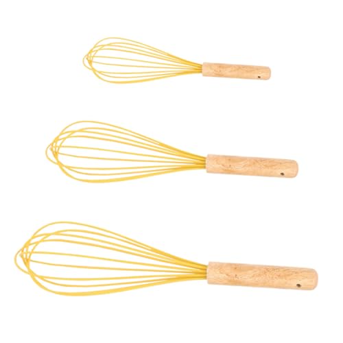JECOMPRIS 3 Stück Teiliges Silikon Ei Mixer mit Holzgriff Handrührer für Ei und Sahne Praktische Küchenausrüstung Leicht zu Reinigen für Backen und Kochen von JECOMPRIS