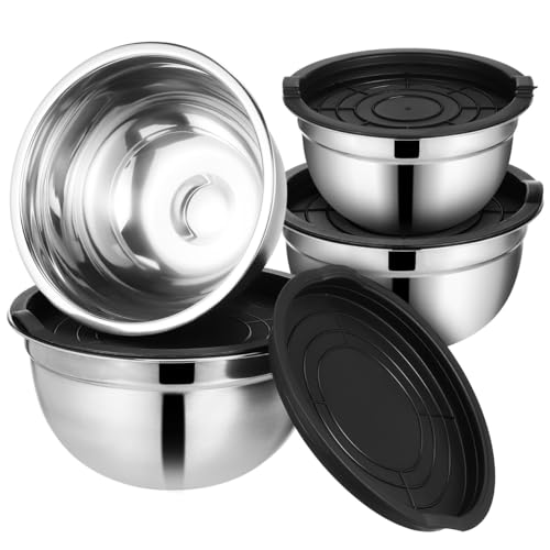 JECOMPRIS 4 StüCk Edelstahl RüHrschüSseln Set Mit Deckeln - Stapelbare SalatschüSseln FüR Backen Kochen Mischungen Und Aufbewahrung - 14Cm 16Cm 18Cm 20Cm von JECOMPRIS