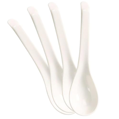 JECOMPRIS 4 Stück Teiliges Keramik Suppenlöffel aus Porzellan Ergonomisch Geformt Leicht und Vielseitig für Suppe Brei und Reis Schlichtes Design in Reinem Weiß für Haushalt und Picknick von JECOMPRIS
