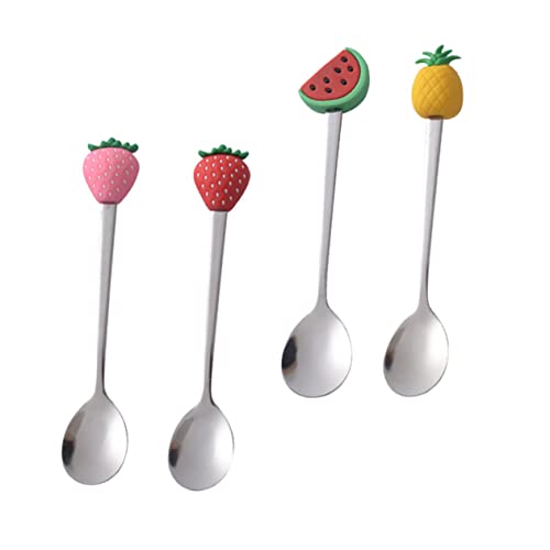 JECOMPRIS 4 Stück Teiliges Set Kinderlöffel mit Kreativem Obstdesign Ergonomisch Geformt Vielseitig für Kaffee Kuchen Joghurt und Eis Farbenfrohe Früchte für Geburtstage und Feste von JECOMPRIS