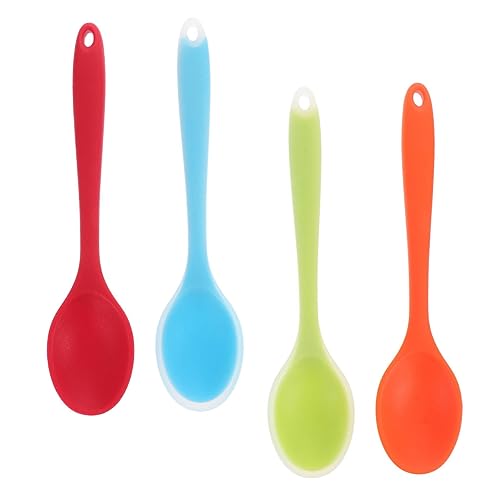 JECOMPRIS 4 Stück Teiliges Silikon Kochlöffel Antihaftbeschichtet Ergonomisch Geformt Vielseitig für Kochen Backen Servieren Rutschfester Griff Hitzebeständig Farbiges Küchenhelfer von JECOMPRIS