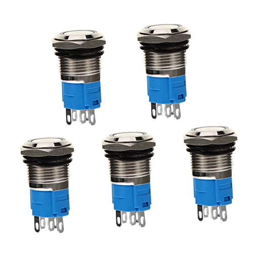 JECOMPRIS 5 Stück Metall Push Button Wasserdichter Druckschalter mit LED Beleuchtung Robuster Einsatz für Außen und Innenbereiche von JECOMPRIS