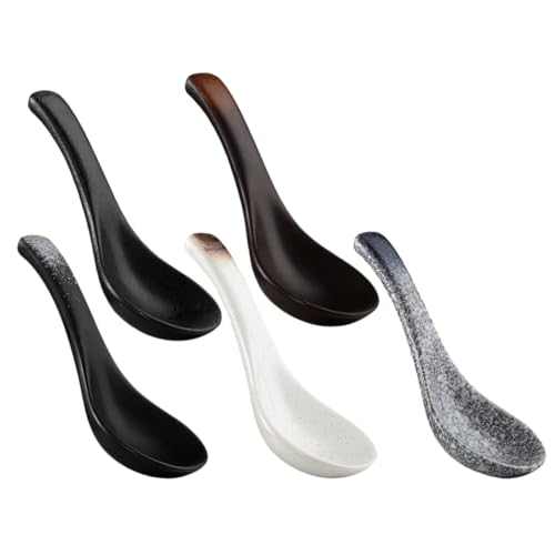 JECOMPRIS 5 Stück Teiliges Keramik Löffelset Esslöffel für Asiatische Küche Multifunktionale Löffel für Soßen und Dekoration für Zuhause und Gastronomie von JECOMPRIS
