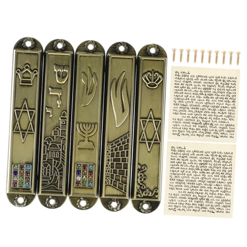 JECOMPRIS 5 Stücke Vintage Metall Mezusa Schriftrollen für Jüdische Türen Retro Mesusa Wanddeko Religiöse Hausdekoration mit Israelischer JECOMPRIS 5 Stücke Vintage Metall Mezusa Schriftrollen für Jüdische Türen Retro Mesusa Wanddeko Religiöse Hausdekoration mit Israelischer von JECOMPRIS