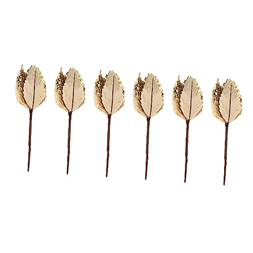 JECOMPRIS 6 Stück Teiliges Weihnachtsdekoration mit Künstlichen Blumen Goldene Weihnachtsblumen für Baum Party und Heimdekoration Lebensechte Designs für Festliche Anlässe von JECOMPRIS
