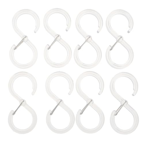 JECOMPRIS 8 Stück Teiliges S Förmige Kunststoff Haken Stabile Aufhängehaken für Kleiderbügel Vielseitig Einsetzbar ohne Bohren Transparent für Küche Bad Garderobe und Kleiderstange von JECOMPRIS