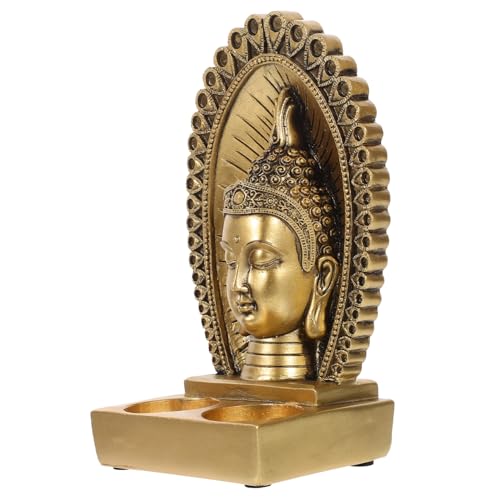 JECOMPRIS Antiker Buddha Kopf Teelichthalter aus Resin Kunstvoll Handgefertigter Kerzenständer für Meditation Tempel Innenbereich Buddhistische Dekoration Beruhigende Atmosphäre von JECOMPRIS