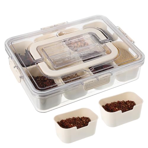 JECOMPRIS Dichtungsbox für die Küche Gemüse Abteil Snack-Tablett Wurstbrett mit Deckel Gewürzbehälter Serviertablett mit Trennwänden Serviertablett mit Deckel Plastik Weiß von JECOMPRIS