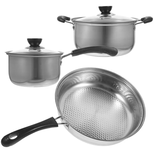 JECOMPRIS Edelstahl Küchen Teiliges Topfset mit Suppentopf Milchkanne Bratpfanne Hitzebeständig Ergonomische Griffe Geeignet für Gasherd Elektroherd Offenes Feuer von JECOMPRIS