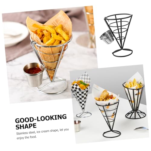 JECOMPRIS Edelstahl Snack Ständer mit Saucebecher Pommes Frites Halter und Haken Snackkorb für Restaurant Catering Party Langlebig und Vielseitig für Pommes und Chicken Wings von JECOMPRIS