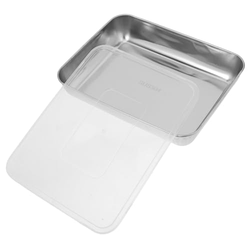 JECOMPRIS Grillpfanne aus Edelstahl Grillplatte Tablett mit flachem Boden gedämpftes Tablett Bratpfannen Bräter mit Rost und Deckel Zuhause Edelstahlplatte Silikon Silver von JECOMPRIS