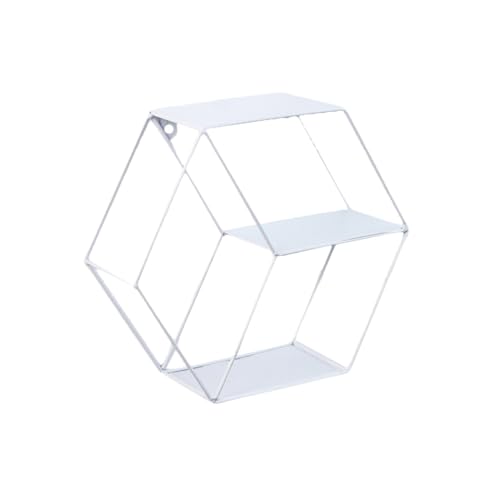 JECOMPRIS Hexagon Wandregal Weiß Doppeltes Aufbewahrungsregal Minimalistisches Hängeregal Schlafzimmer Wohnzimmer Wanddekoration Vielseitiges Wandregal Ohne Bohren von JECOMPRIS