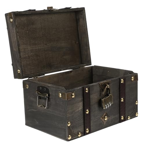 JECOMPRIS Holzkiste mit Schloss Große Piraten Schatztruhe Dekorative Aufbewahrungsbox für Schmuck und Dokumente Vielseitig Einsetzbar Graue Farbvariante mit Passwortsperre JECOMPRIS Holzkiste mit Schloss Große Piraten Schatztruhe Dekorative Aufbewahrungsbox für Schmuck und Dokumente Vielseitig Einsetzbar Graue Farbvariante mit Passwortsperre von JECOMPRIS