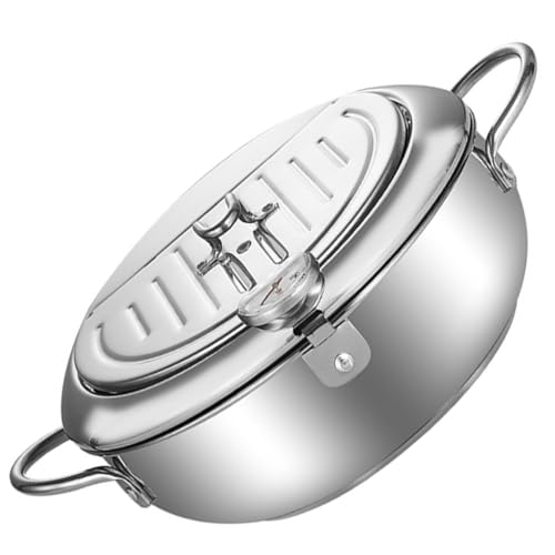 JECOMPRIS Japanischer Edelstahl Tempura Frittierpot mit Thermometer Temperaturkontrollierter Friteuse Topf Kompatibel mit Gas und Induktionsherd Inklusive Ölfilter für Fettarmes Frittieren von JECOMPRIS