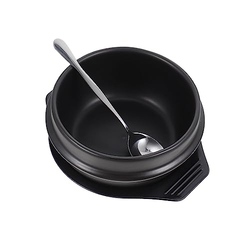 JECOMPRIS Keramik Bibimbap Topf mit Tablett und Doppelgriffen Stein Kochtopf Antihaftbeschichtete Auflaufform Sicherer Griff Geeignet für Herd und Servieren von JECOMPRIS