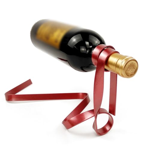 JECOMPRIS Kreatives Farbband Weinregal Rotes Schwebendes Weinständer Dekoratives Tisch Ornament mit Magischer Balance und Praktischem Support für Wohnzimmer und Restaurant von JECOMPRIS