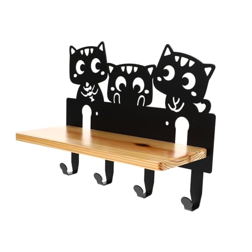JECOMPRIS Metall wandregal mit Katzenhaken Holzbrett Wandaufbewahrung Platzsparendes Garderoben hakenboard für Kleidung und Schlüssel Einfach zu Montieren Dekoratives Design in Schwarz JECOMPRIS Metall wandregal mit Katzenhaken Holzbrett Wandaufbewahrung Platzsparendes Garderoben hakenboard für Kleidung und Schlüssel Einfach zu Montieren Dekoratives Design in Schwarz von JECOMPRIS