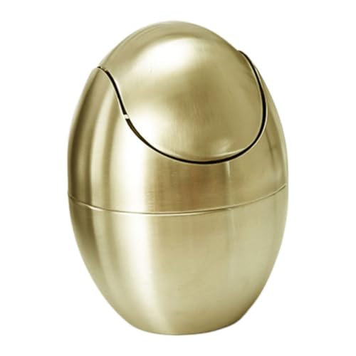JECOMPRIS Mini Müllbehälter mit Deckel Kompakter Goldener Abfalleimer Eierform Platzsparender Schreibtisch und Arbeitsplatten Organizer für Büro Bad Küche Stilvoll und Pflegeleicht von JECOMPRIS
