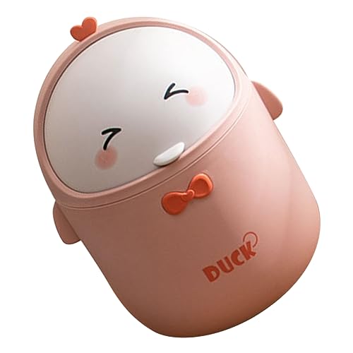 JECOMPRIS Mini Mülleimer Cartoon Ente mit Deckel Tischabfalleimer für Büro und Zuhause Kleiner Abfallbehälter Rosa für Schreibtisch Schlafzimmer und Hotel von JECOMPRIS