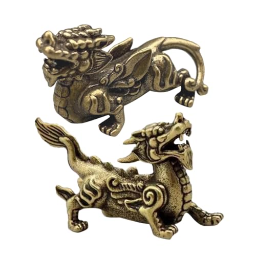 JECOMPRIS Miniatur Messing Figur Chinesische Mythische Tierstatue Qilin Pi Yao Feng Shui Dekoration für Zuhause Büro Regal Desktop Kunsthandwerk Wohlstand von JECOMPRIS