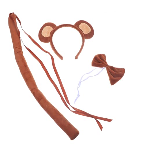 JECOMPRIS Monkey Kostüm mit Stirnband Fliege und Weiches Flauschiges Tierohren Accessoire für Erwachsene und Lustiges Party Deko Cosplay für Fasching und Halloween von JECOMPRIS